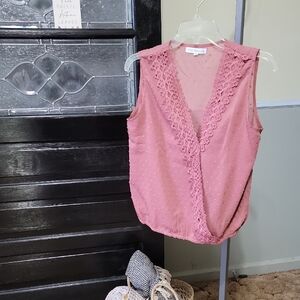NWOT Miss Sparkling Pink Lace Trim Wrap Style Sleeveless Top Woman Size S
